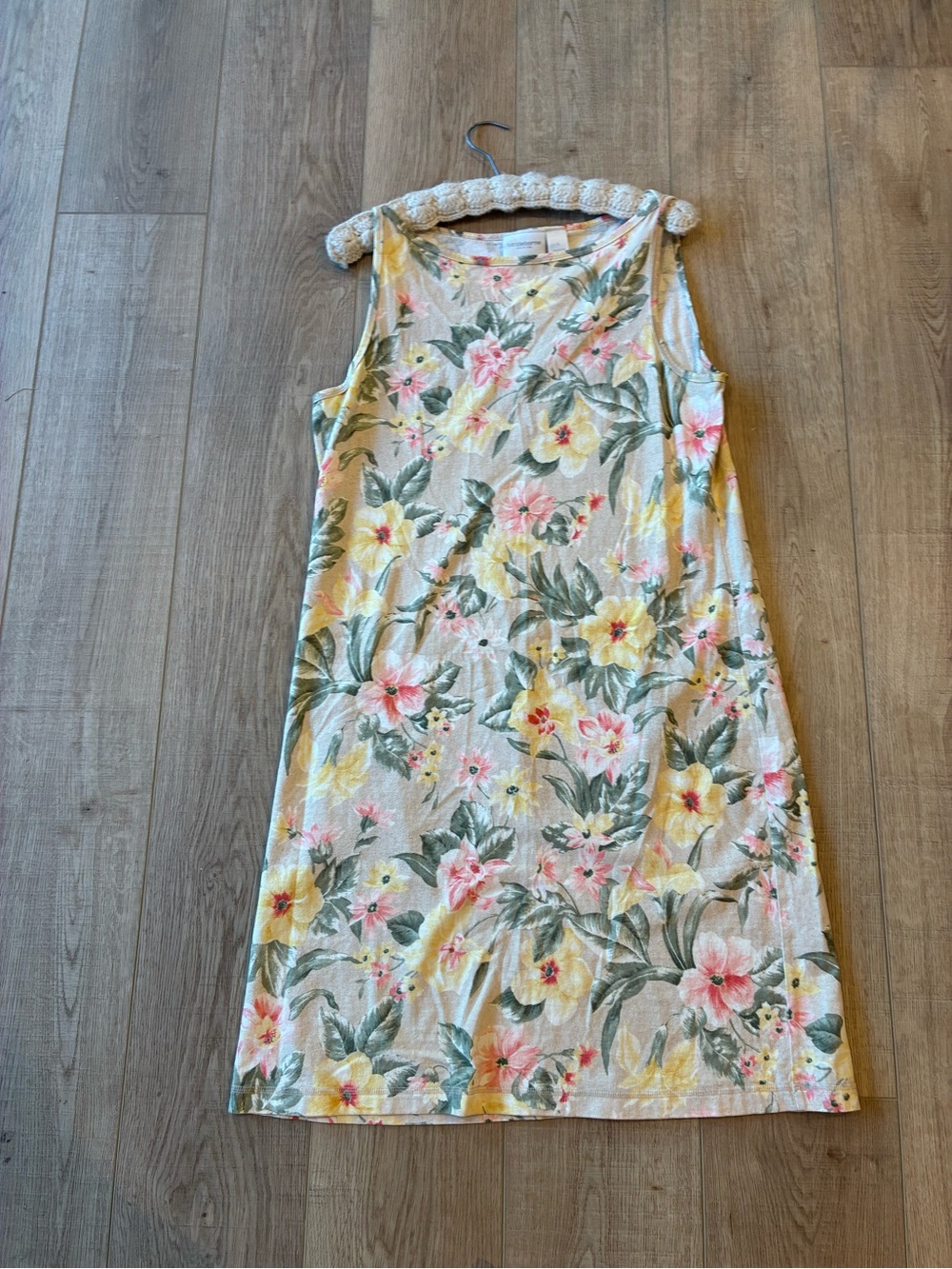 Vintage Liz Claiborne Sleeveless Floral Midi Dress Pink, Yellow cotton/linen L